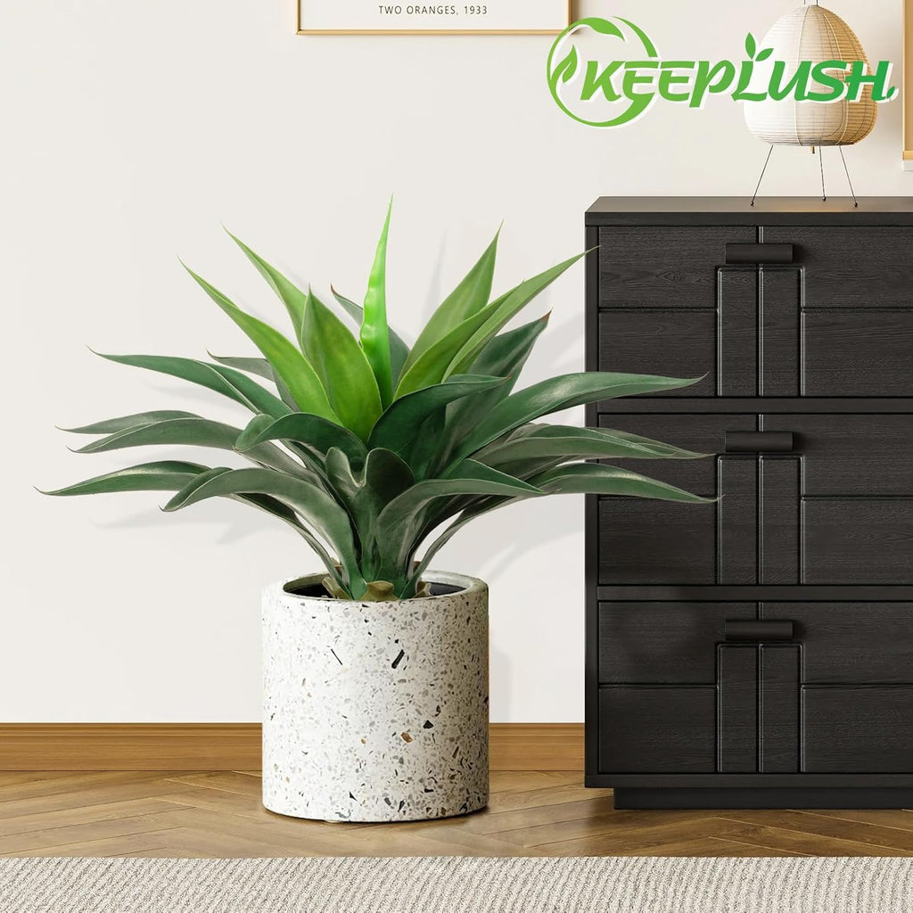 Artificial Agave Plant 2ft - 24" Large Fake Aloe Vera Plants Indoor with Fake Grass - Fake Floor Plant for Front Porch Patio Home Office Door Step Hotel Desert Style Decor 1PCS