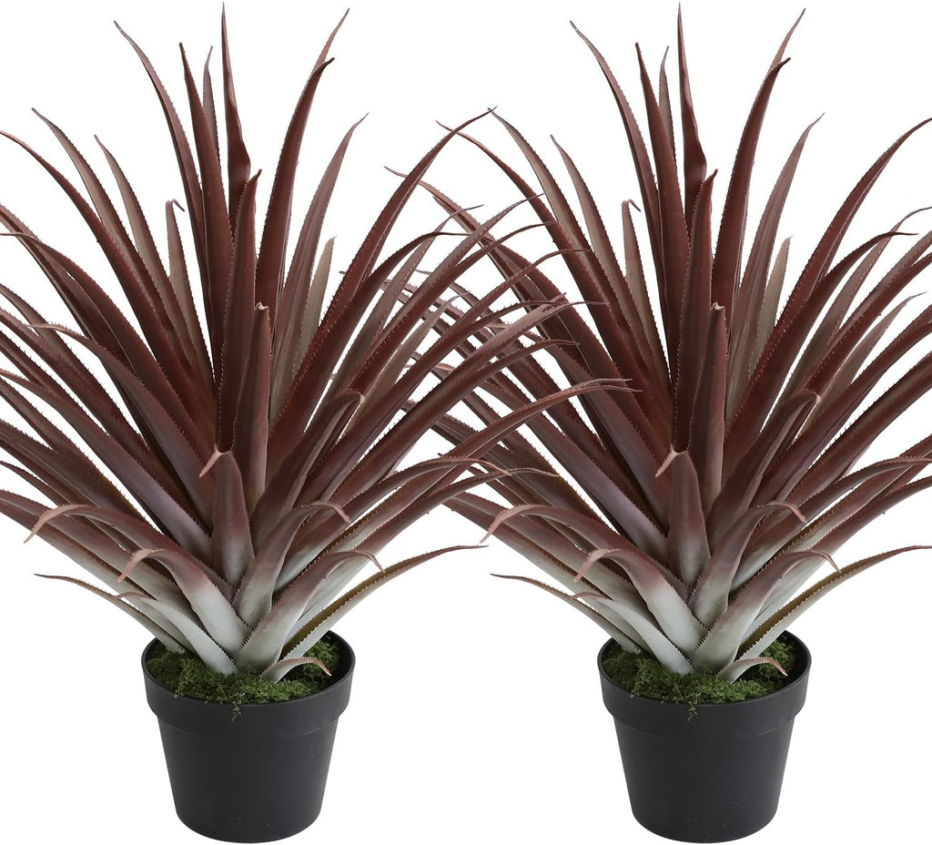 momoplant 2 Pcs Artificial Aloe Vera Plants 27 Inch Red Fake Succulents Faux Agave Plant Potted for Indoor Outdoor Home Office Decor
