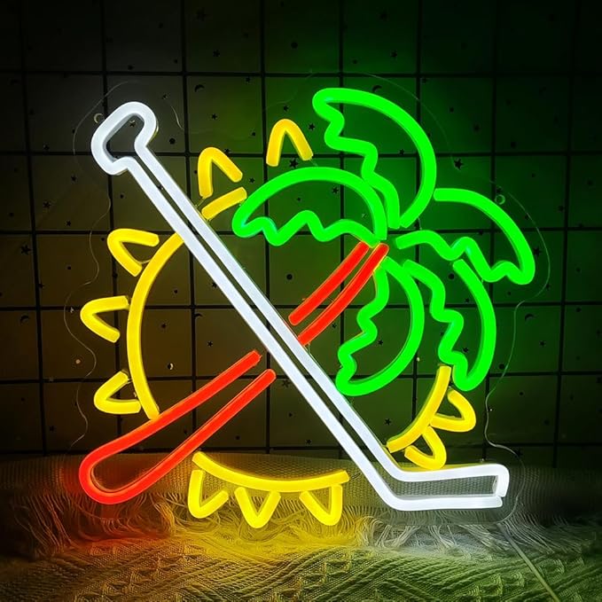 Coconut Trees Neon Sign Palm Tree Neon Light Up Sign Sun Neon Light for Wall Decor Ice Hockey Neon Sign for Bedroom Bar Man Cave Party Decor Birthday Gifts USB Powered,Size13.5*12.5inch(JWD028)