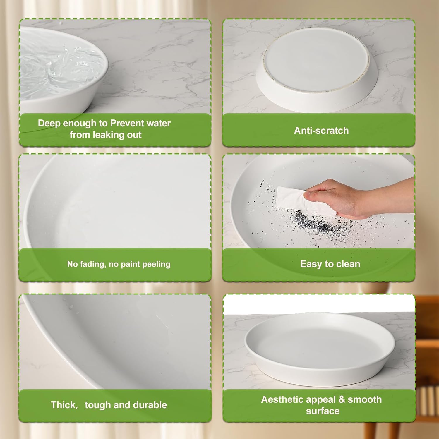 14 Inch Plant Saucer Tray 4 5 6 8 10 12 14 15 Inch Ceramic Plant Saucers for Indoors Outdoor, Drainage Drip Water Trays for Planter Pots Flower, Glazed Pot Saucers Trays (15 Inch)