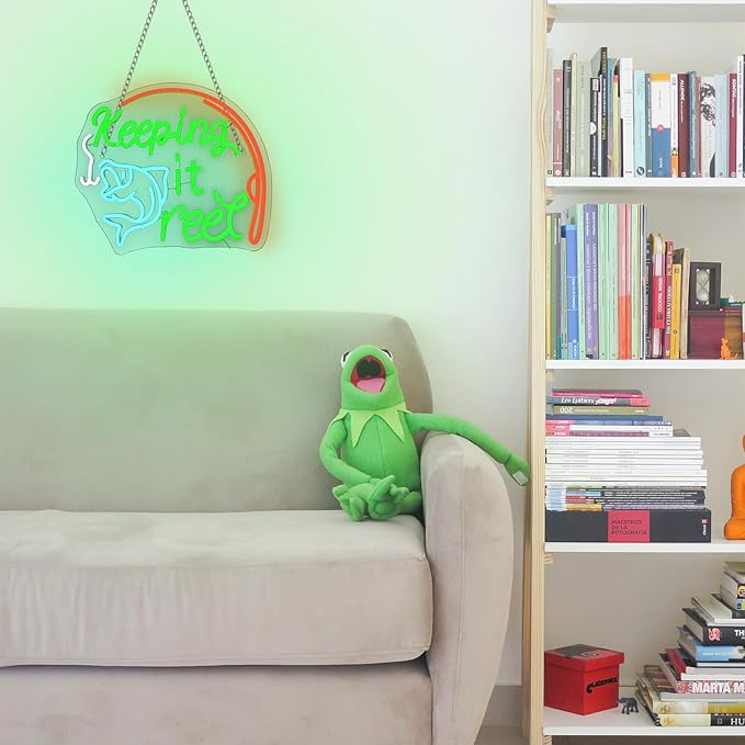 Keeping It Reel Neon Sign Fishing Themed LED Wall Decor for Man Caves, Tackle Shops & Lake Houses, USB-Powered Adjustable Brightness, Angler-Themed Decoration
