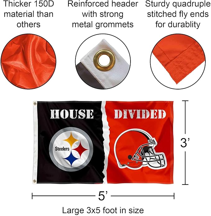 WinCraft Pittsburgh Steelers and Cleveland Browns House Divided Flag Rivalry Banner