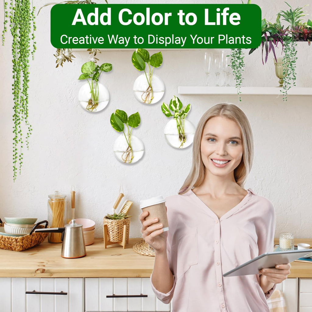 Ivolador Wall Hanging Planter Propagation Station Glass Flower Vase for Hydroponics Plants, Home Office Living Room Decor Gift, Set of 4