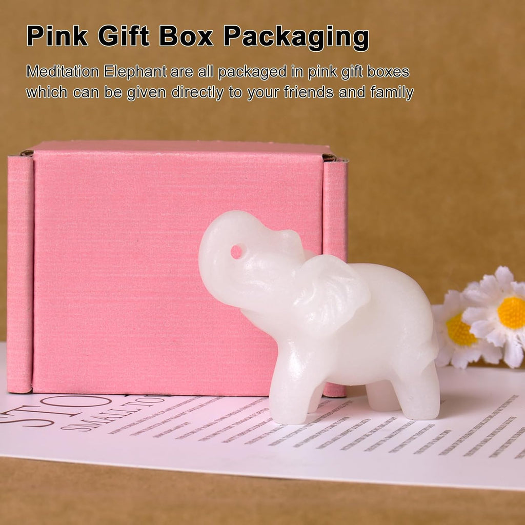 2 Inch White Jade Crystal Elephant Sculpture Handcrafted Healing Stone Animal Figurine Spiritual Home Decor Lucky Charm Gift for Wealth Success Positive Energy and Meditation Lovers