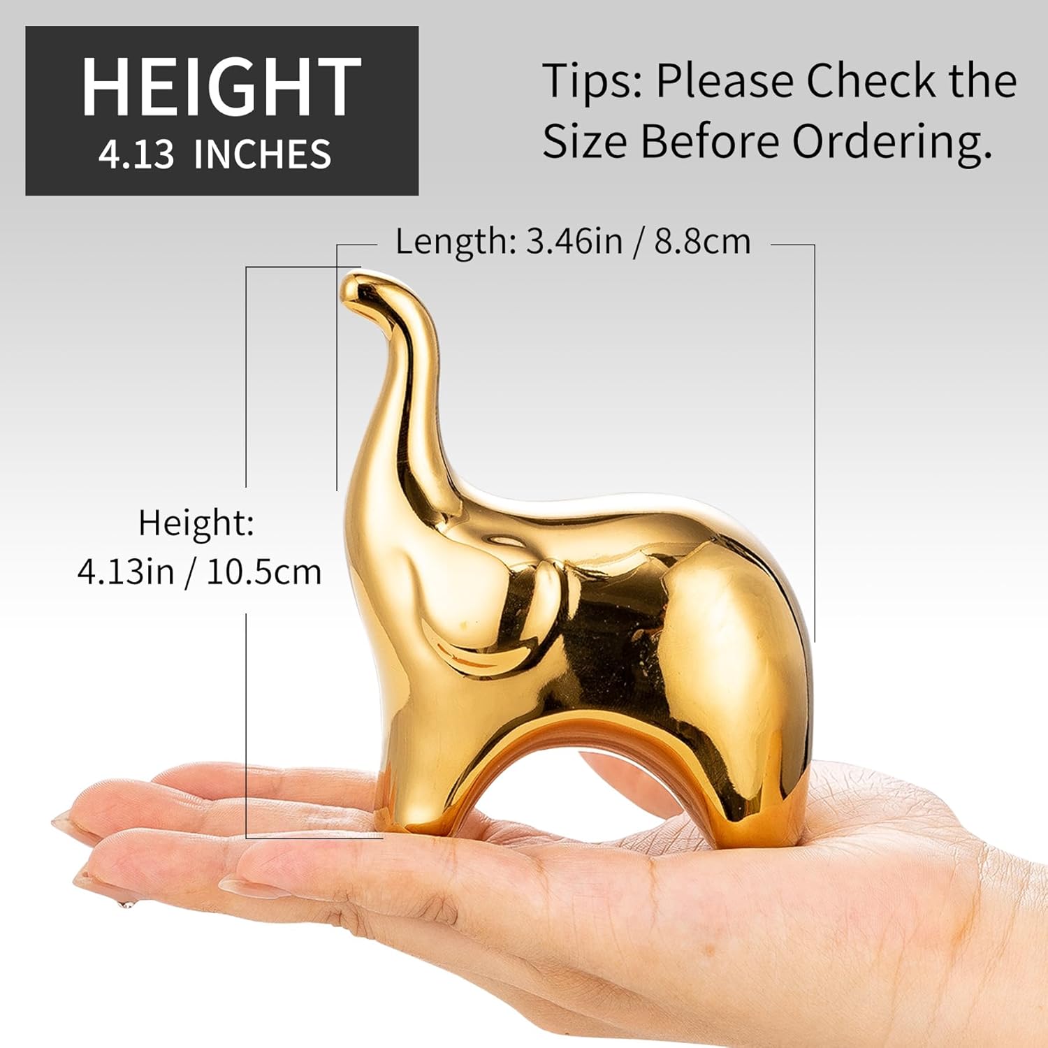 Loving Pair of Small Cute Gold Elephant Statues Gold Home Decor Modern Boho Style Figurine Decorative Ornaments for Living Room, Bedroom, Office Desktop, Cabinets, Shelf