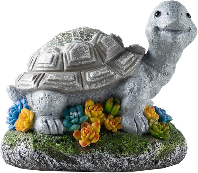 Garden Statue Turtle,Solar Turtles Decor for Outdoor,Resin Tortoise Figurine with Solar Light for Patio,Balcony,Yard,Lawn Ornament,Perfect Garden Gift