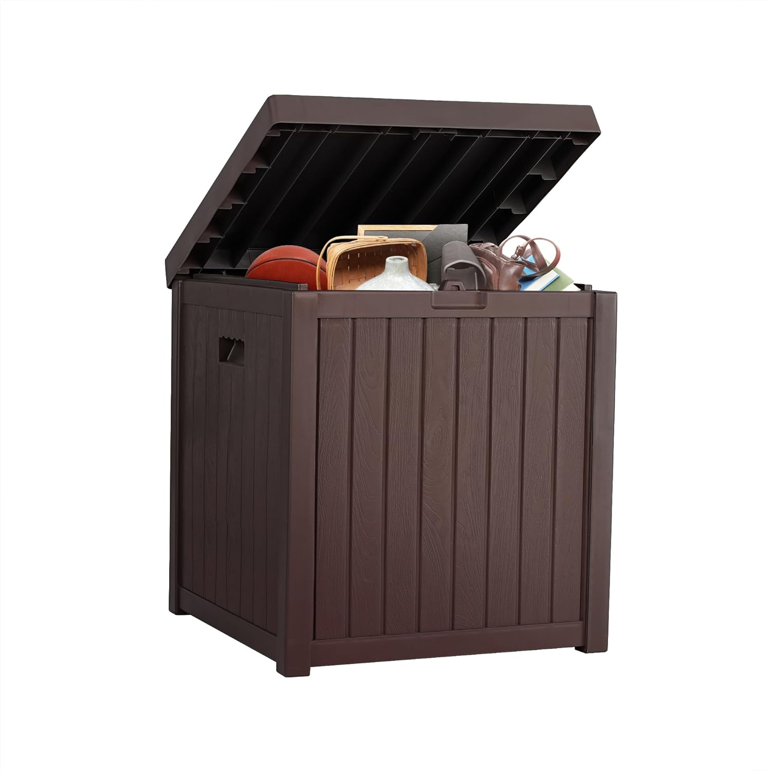 51 Gallon Resin Deck Box, Outdoor Storage Box Waterproof for Patio, Garden, Pool, and Deck, Storage Solution for Cushions, Tools, Delivery Packages, Brown