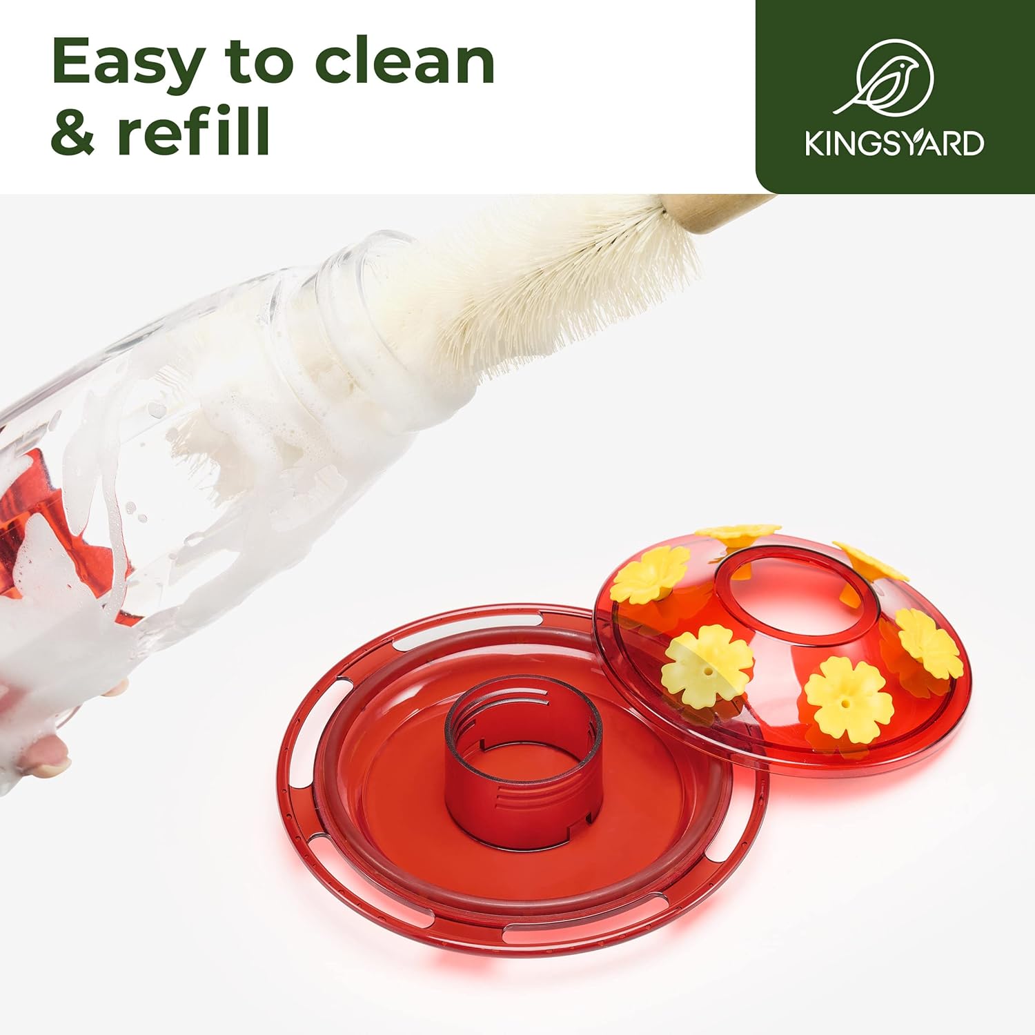 Kingsyard Hummingbird Feeder for Outdoors Hanging - 6 Bee Guard Feeding Ports & Built-in Ant Moat, Wild Bird Feeder for Outside Garden Yard Patio 16 Oz, Clear