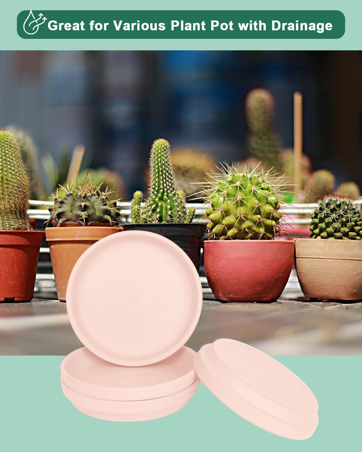 vensovo 8 Inch Pink Terracotta Plant Saucer Pots Tray - 4 Pcs Round Planter Saucers for Indoor & Outdoor Plants, Large Clay Trays Perfect for 7 Inch 7.5 Inch 8 Inch Flower Pot