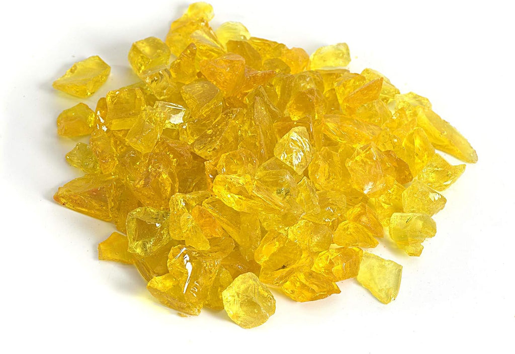 High Luster Reflective Fire Glass Gravel,Fire Gems,Fire Drops,Fire Glass Pebbles Stones Beads Chips for Fire Pit Fish Tank Aquarium Garden,1-2cm,540g/1.19lb (Yellow)