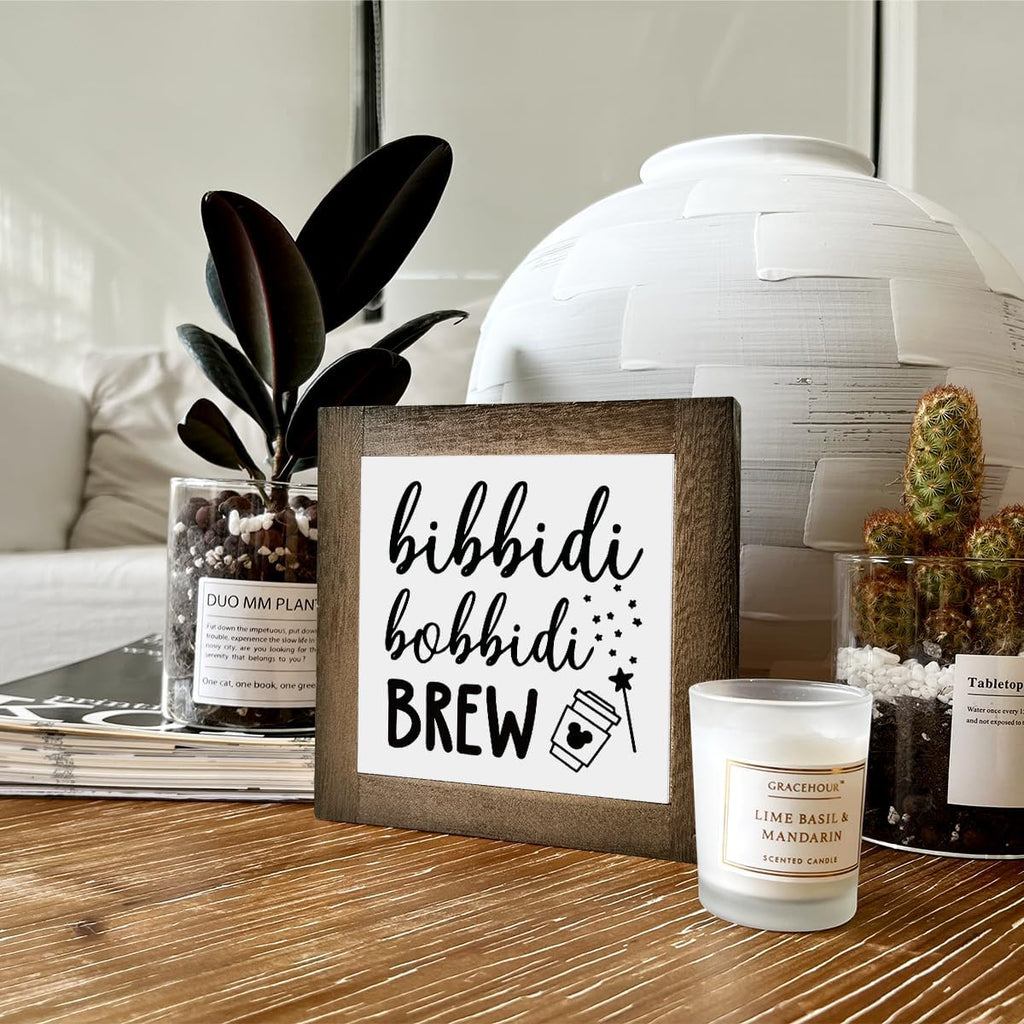 Bippity Boppity Wooden Plaque Sign, Rustic Coffee Table Sign, Kitchen & Home Decor, Tabletop Decor, Coffee & Disney Lover Gift, 5.9x5.9in
