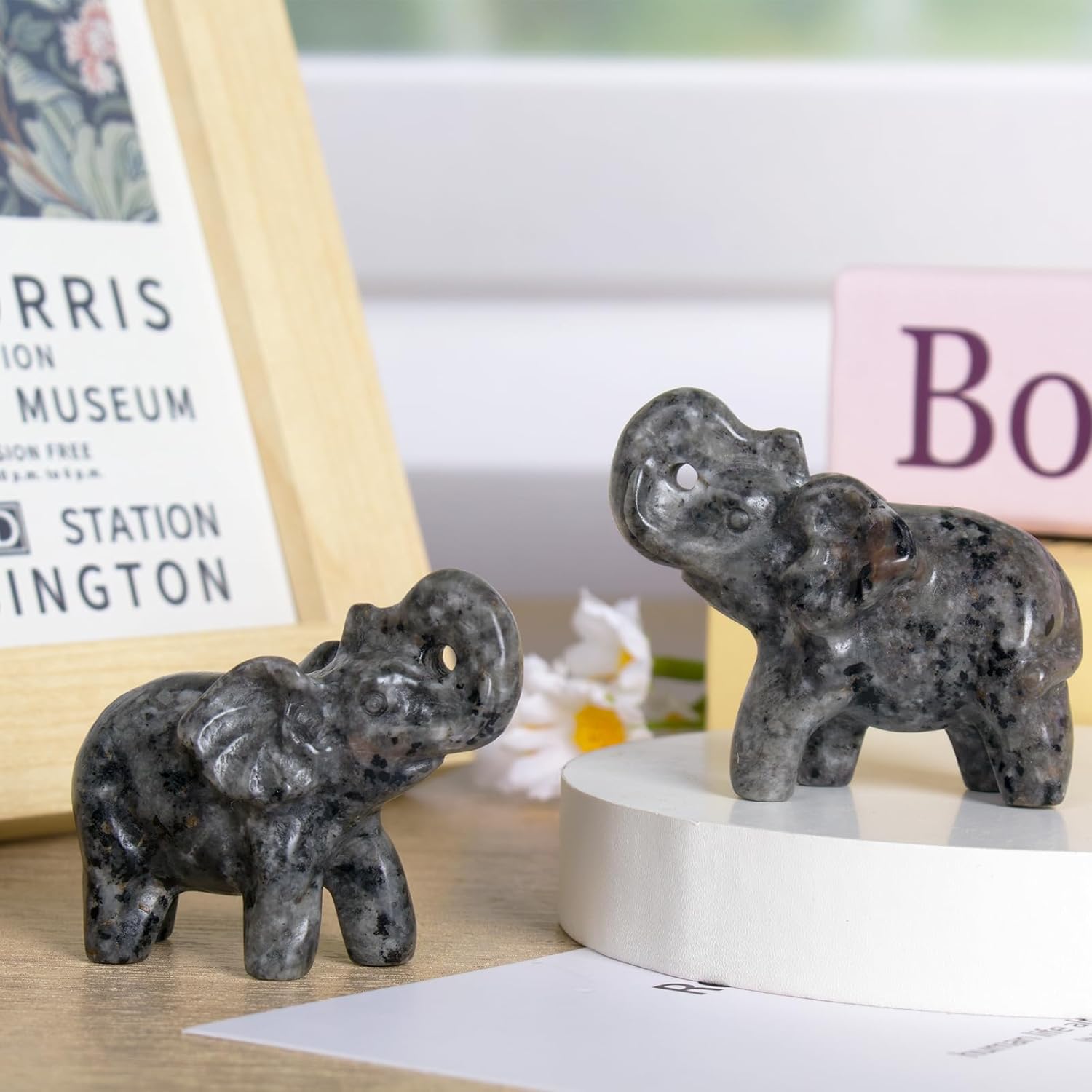 2 Inch Yooperlite Crystal Elephant Sculpture Handcrafted Healing Stone Animal Figurine Spiritual Home Decor Lucky Charm Gift for Wealth Success Positive Energy and Meditation Lovers