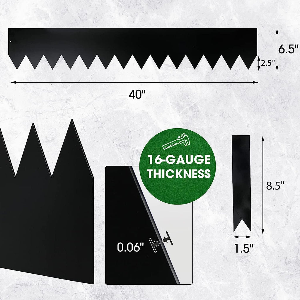 Worth Garden 6-Pack Galvanized Steel Landscape Edging with Black Powder Coating - 40" L x 6.5" H - Hammer-in 16-Gauge Metal Border Separator Strips with 7 Clips - Edge for Lawn Yard (20Ft Total)