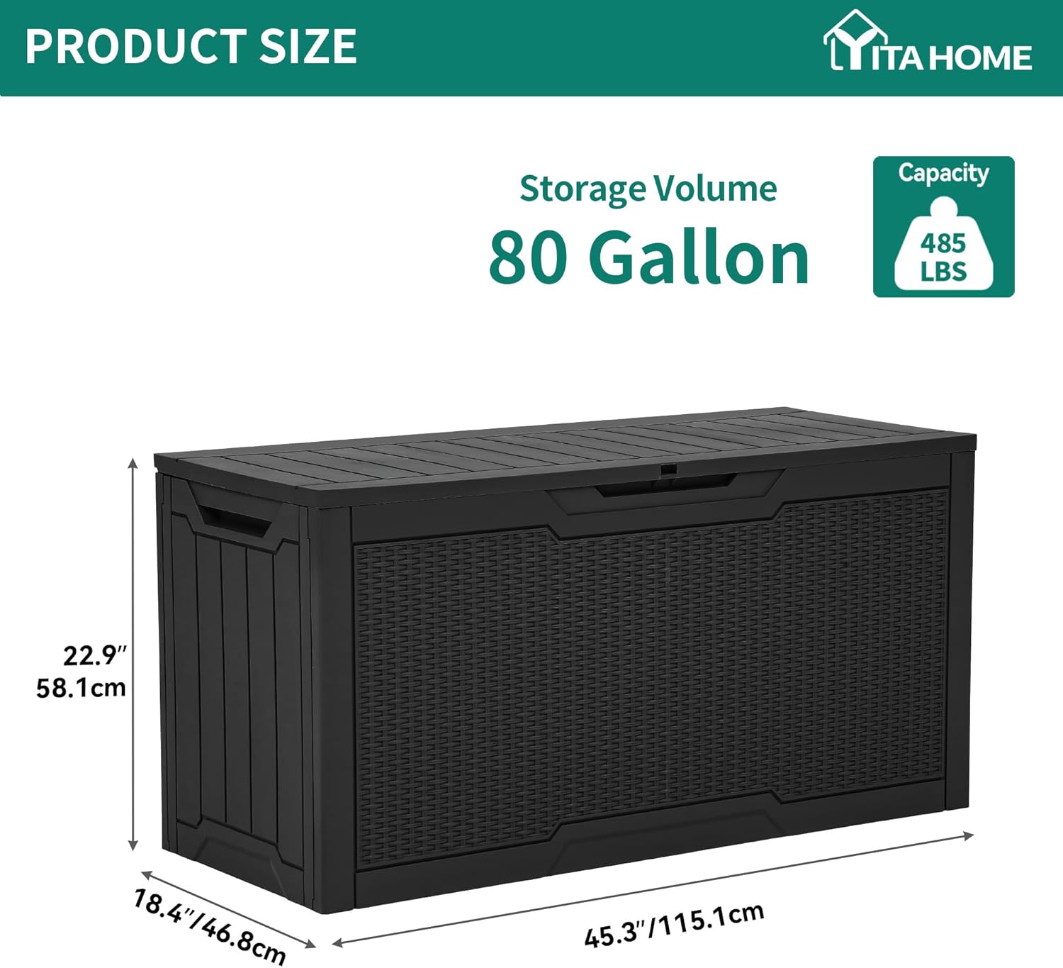 YITAHOME 80 Gallon Outdoor Storage Box, Large Water Resistant Resin Deck Box, Indoor Outdoor Lockable Rattan Storage Container for Patio, Garden, Cushions, Tools, Equipment (Black)