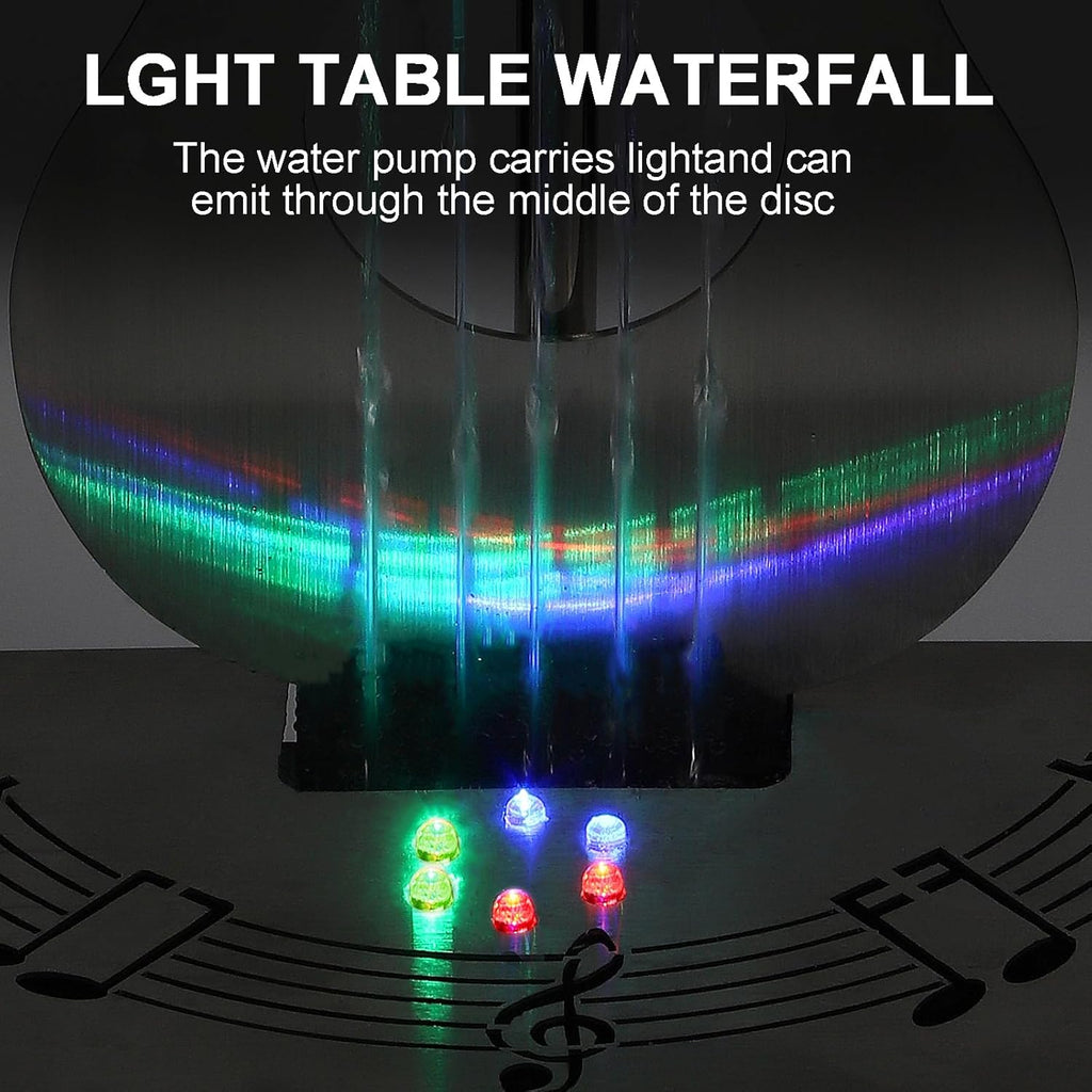 Indoor Tabletop Fountain with 3-Color LED Lights, 304 Stainless Steel Guitar-Shaped Desktop Meditation Waterfall for Home & Office Décor, Relaxing Water Feature Air-Purifying Gift