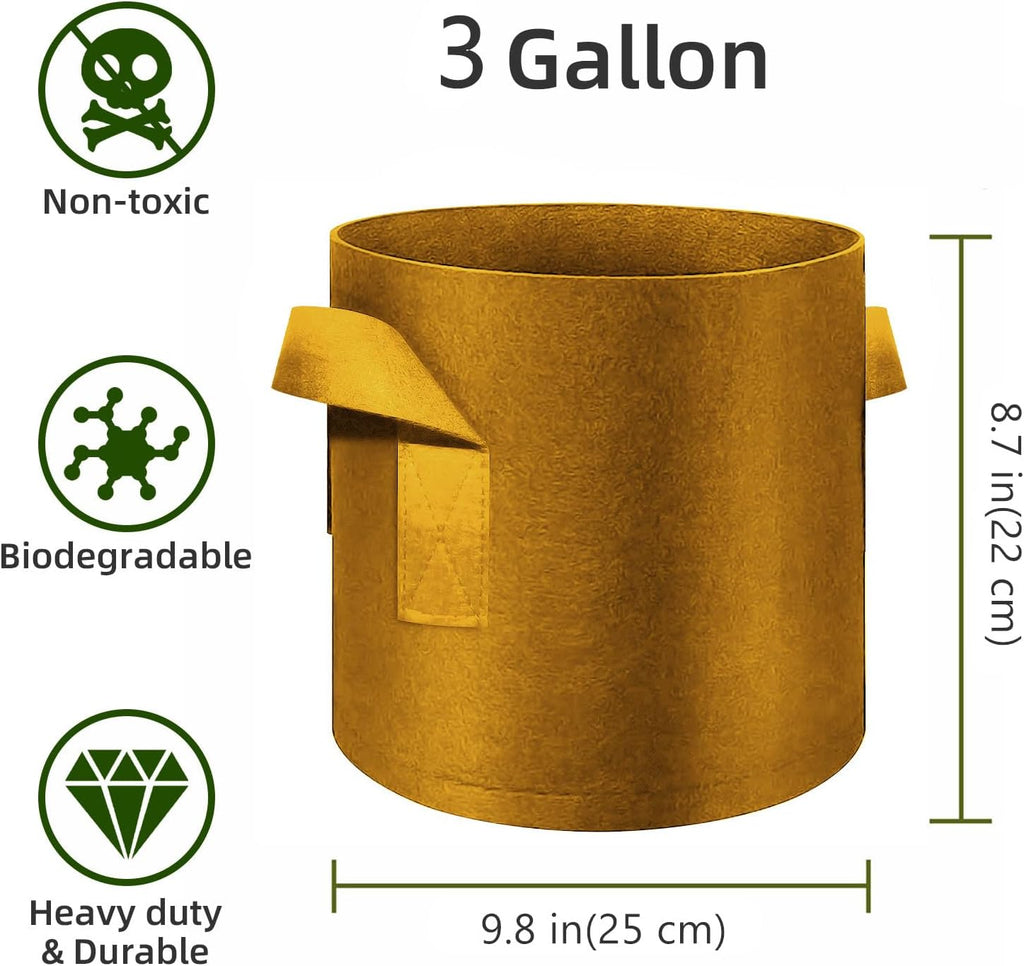 12 Pack 3 Gallon Plant Grow Bags, Thickened Nonwoven Fabric Pots with Handles, Vegetable Planter Bags Containers, Cloth Planters for Garden Vegetable/Flower/Plant/Fruits Outdoor (Brown)