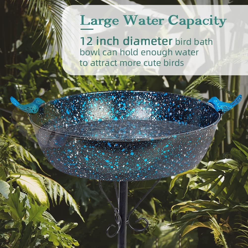 Outdoor Garden Bird Bath, Metal Birdbath with Stable Stakes Bird Feeders for Outdoor Yard Lawn Patio (3" Deep*35" Height)