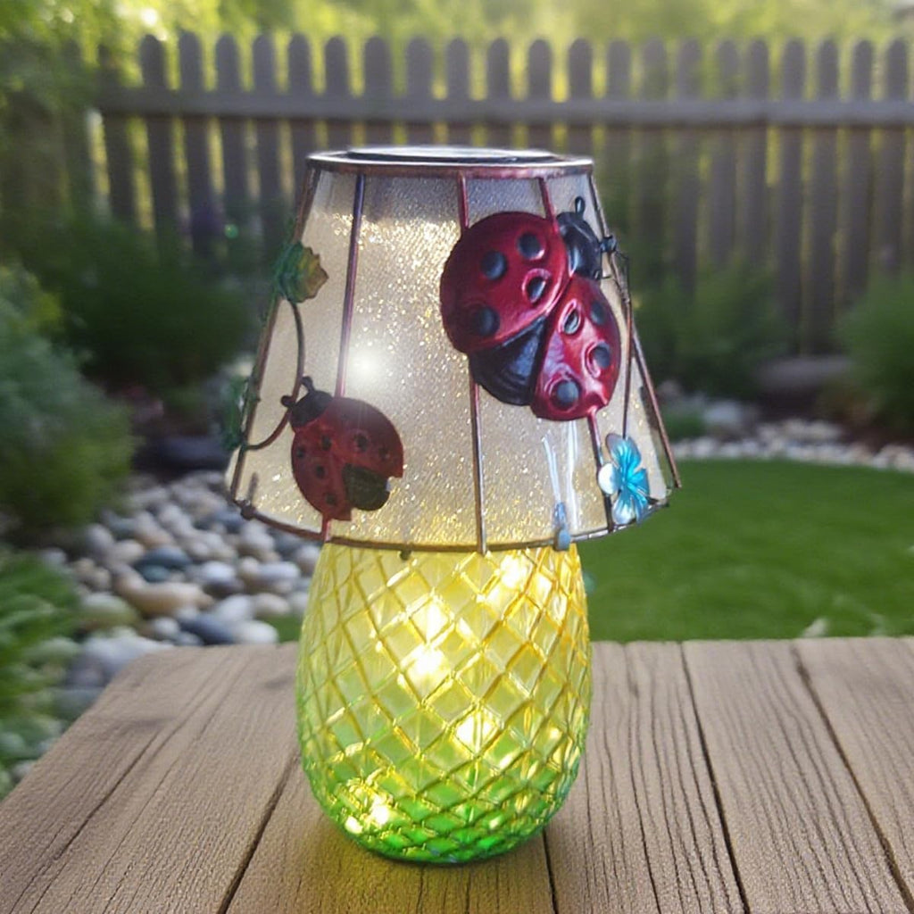 Ladybug Solar Garden Lights Outdoor Decor - Waterproof Tabletop Solar Lamp - Cordless Table Lamps for Garden Patio Porch Yard Backyard Balcony Wedding, Gifts for Mom (Ladybug)