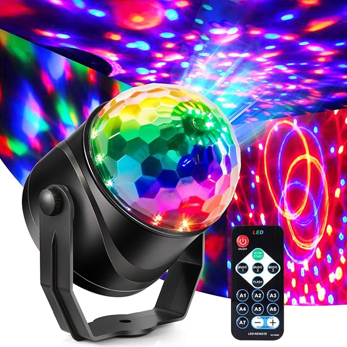 DJ Disco Ball, Party Lights Sound Activated with Remote, Strobe Light for Home Room Dance Birthday Party Supplies, Stage Lamp for New Years Birthday Halloween Christmas Decorations