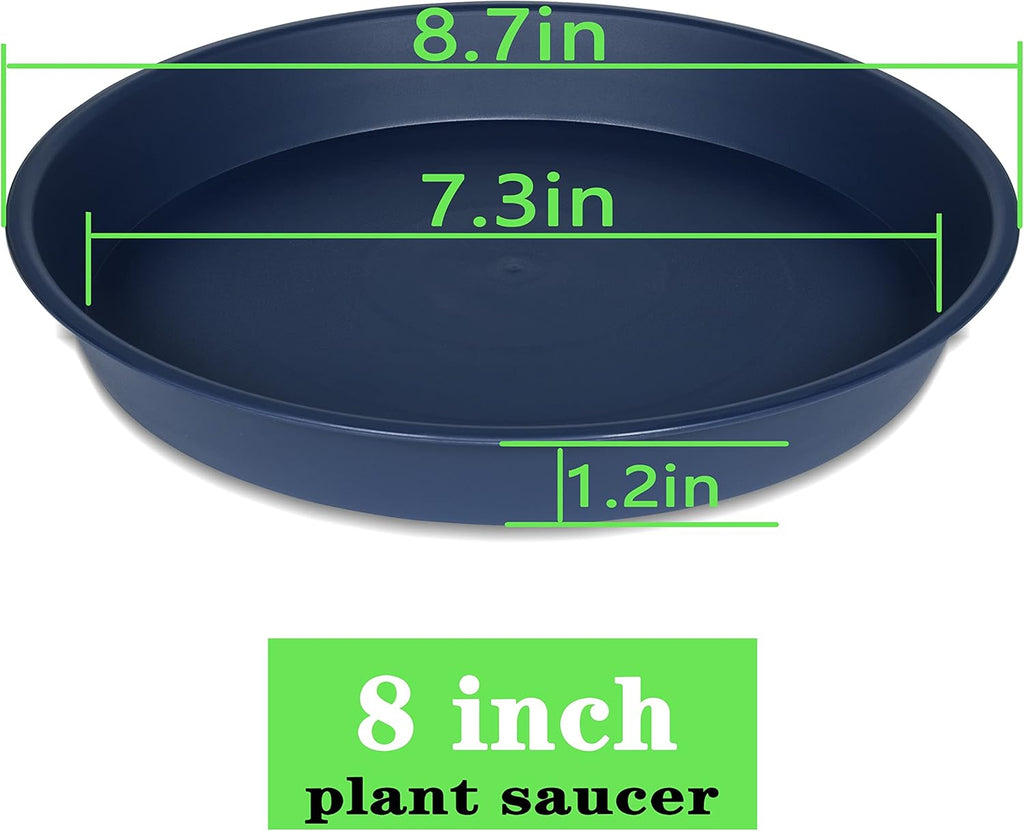 6 Pack of 8 inch Plant Saucer Blue, Plastic Plant Water Tray 8 inch Round, Flower Plant Saucers for Indoors, Dlant Dishes Saucer for Planter 7"/8" (8", Blue)