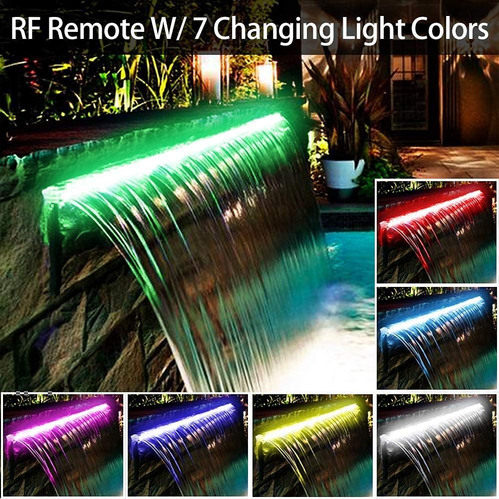 36" Water Pool Fountain 304 Stainless Steel Lighted Pool Waterfall Spillway with Wider Water Flow Platform, Multi-Color LED Strip Light with Remote Control for Indoor, Garden, Outdoor Decoration
