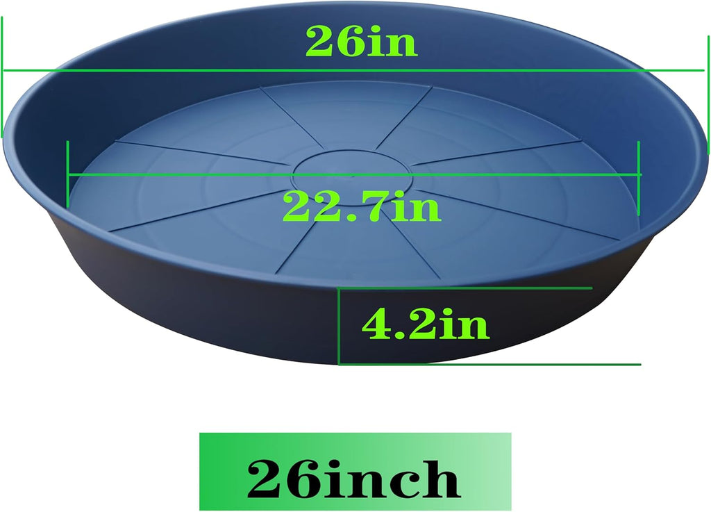 3 Pack of 25 26 inch Plant Saucer (22.7 Inch Base), 4.2" Depth, Large Deep Plastic Flower Planter Water Trays for Indoors Outdoor Bath Bath, Plant Drip Trays for Pot (26", Blue)