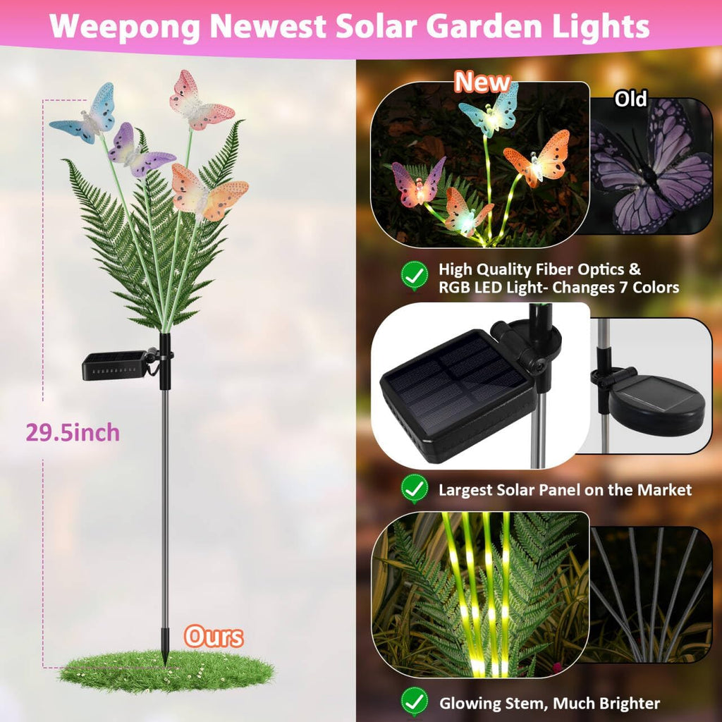 Solar Lights Outdoor Decorations Waterproof Newest Solar Garden Lights with Glowing Stems, 7-Color Changing Butterfly Flower Light for Outside Yard Pathway Garden Decor, Gift for Mother,2Pack