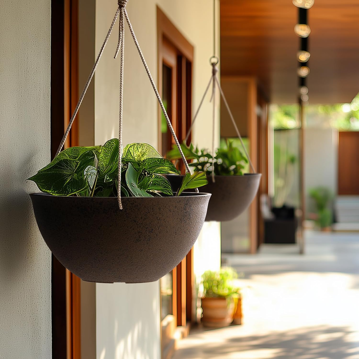 LA JOLIE MUSE Large Hanging Planters - 13 Inch Flower Pots Outdoor Indoor, Hanging Garden Planters Set of 2, New Iron Color