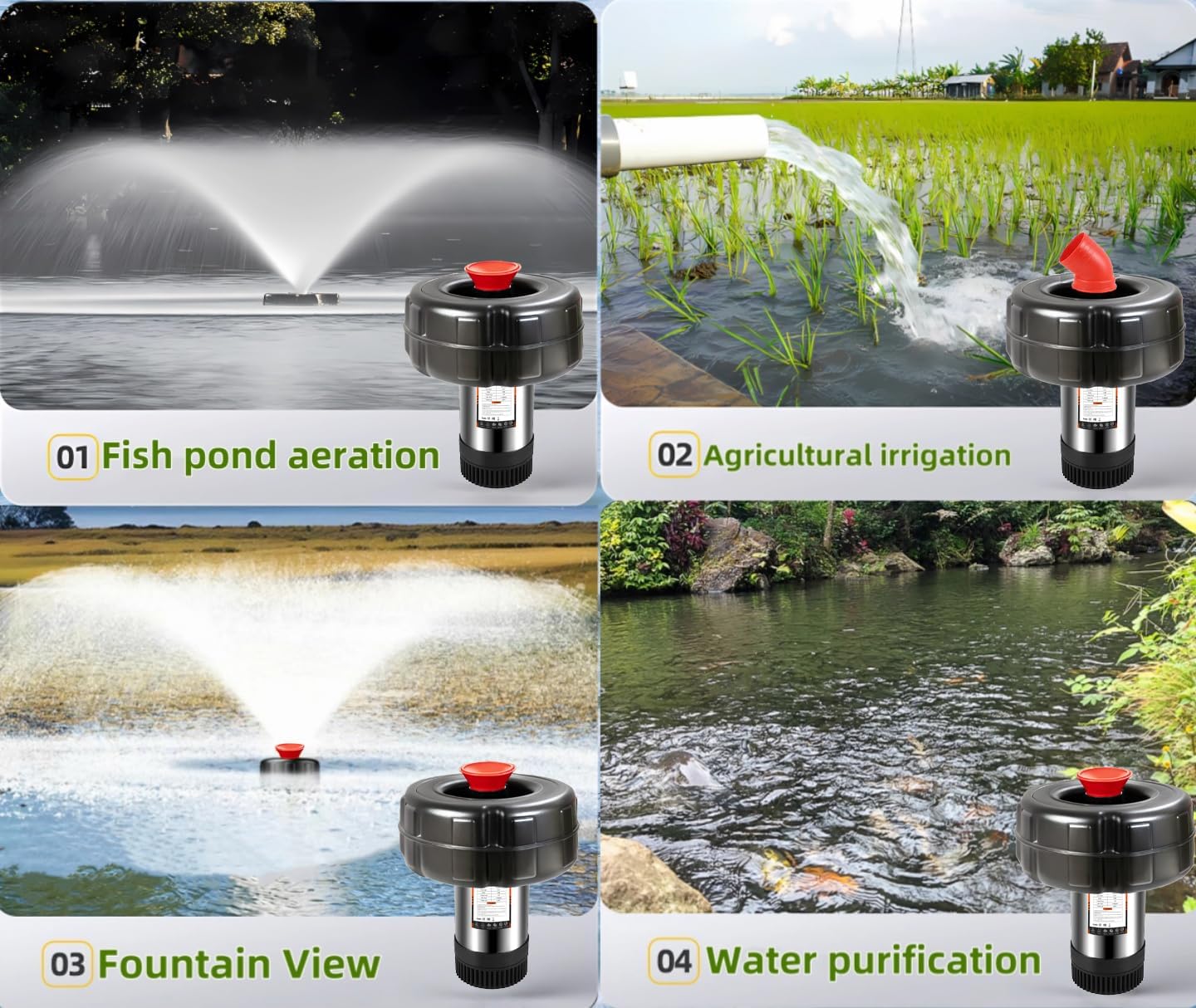 Pond Fountain Aerator, 1HP 15000 GPH Floating Fountain Pump with Timer & 100FT Cord, Stainless Steel Pond Jet System for Large Outdoor Ponds & Lakes