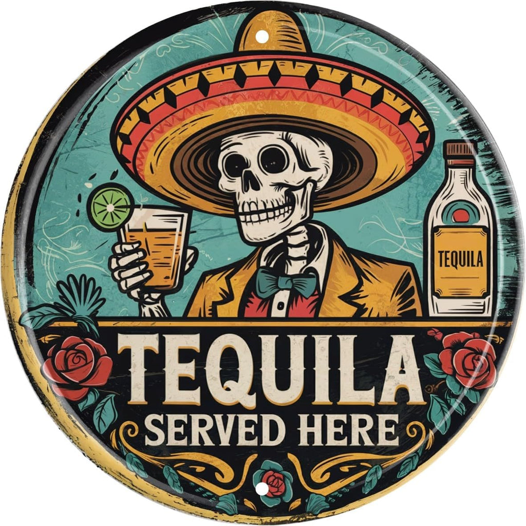 Skull Decor Vintage Round Metal Sign Wall Art Ideal for Bedrooms Living Rooms Bars Cafes Garages Gift for Friends and Family 8x8 In