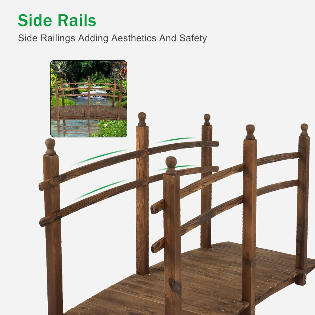 VINGLI 7.5 ft Garden Bridge, Arch Walkway Wooden Bridge with Safety Rails Stained Finished, Decorative Landscaping Footbridge for Koi Pond, Dry Creek Bed, Garden Pathway or Rustic Wedding Decor