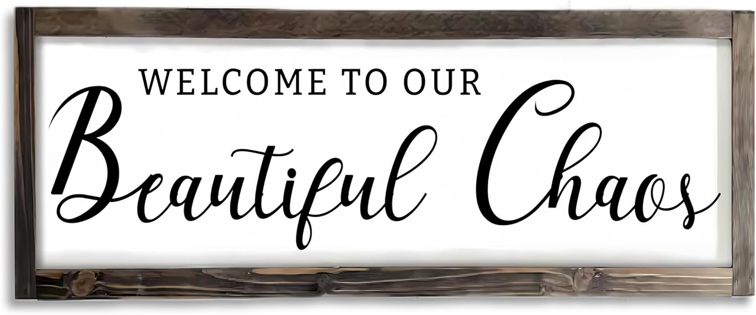 Dazingart Welcome To Our Beautiful Chaos Sign, Farmhouse Wood Sign, Framed Home and Living Room Decor Housewarming Gift Spring Home Decor (Beautiful Chaos)