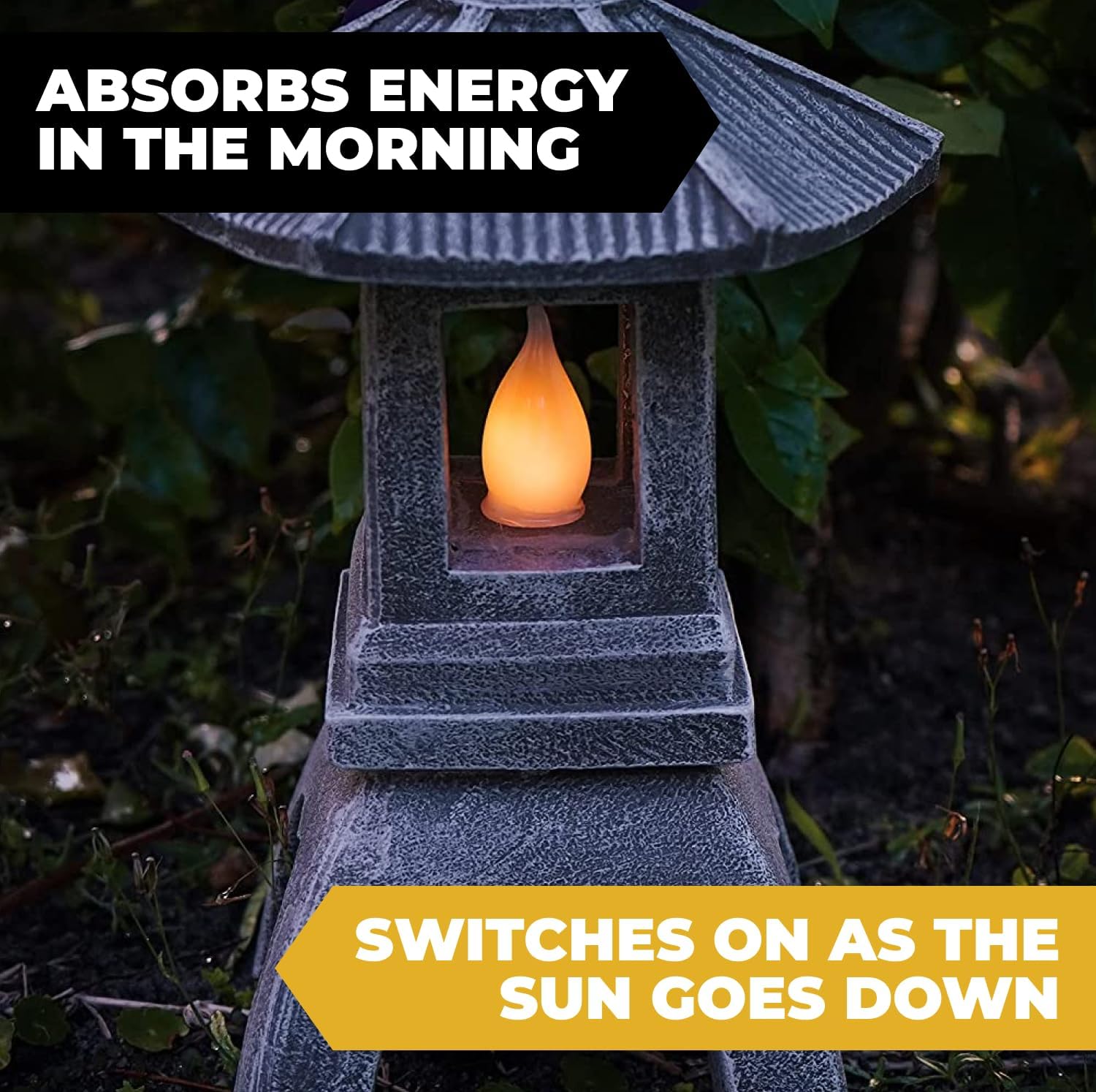 VP Home Pagoda Garden Statue, Solar Powered Statue Japanese Garden Decor, Outdoor Zen Garden Lantern, Flickering LED Garden Light (Tranquil Pagoda)