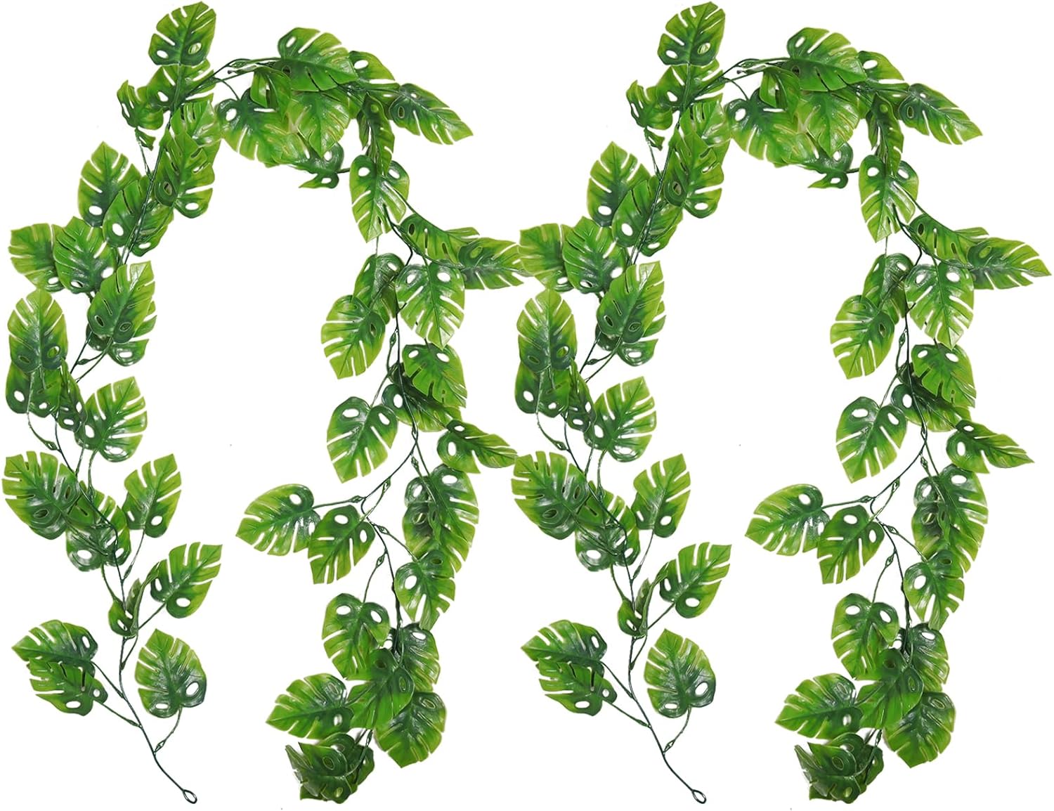 RECUTMS Artificial Monstera Leaves Vines 2Pcs 5.9Ft Fake Tropical Large Palm Leaf Greenery Garland UV Resistant Faux Ivy Rattan for Indoor Outdoor Home Garden Hawaiian Jungle Luau Party Spring Décor