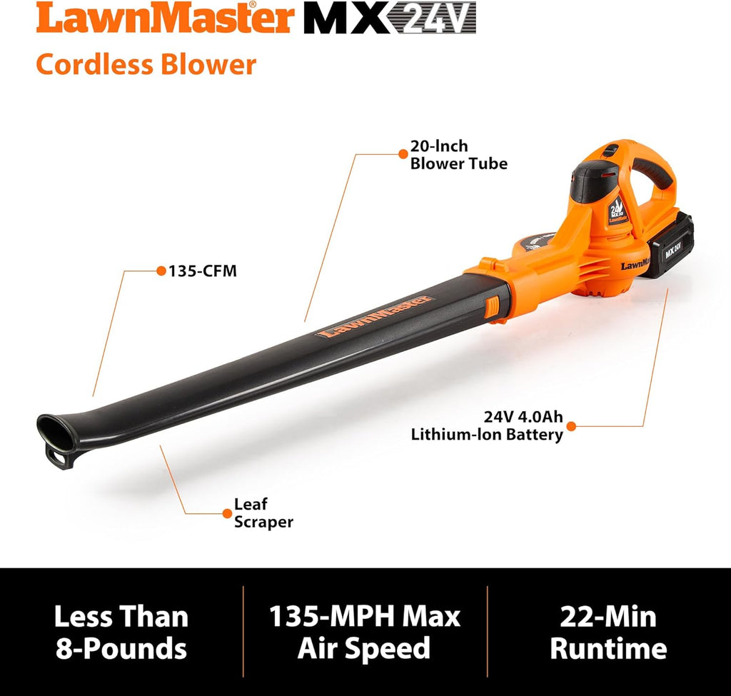 LawnMaster 24VMWBL 24V Max 13-inch Cordless Lawn Mower and Cordless Leaf Blower Combo with 2x4.0Ah Batteries and Charger