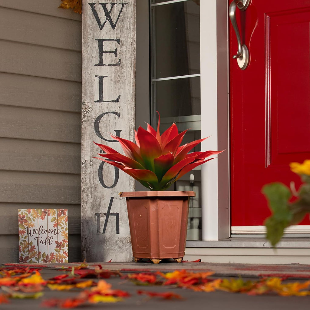 Velener Fake Agave Artificial Plant, Red Fake Plant for Room Decor, Unpotted Faux Agave Stems Plant for Fall Outdoor/Indoor Decor, 14 inches, Set of 2