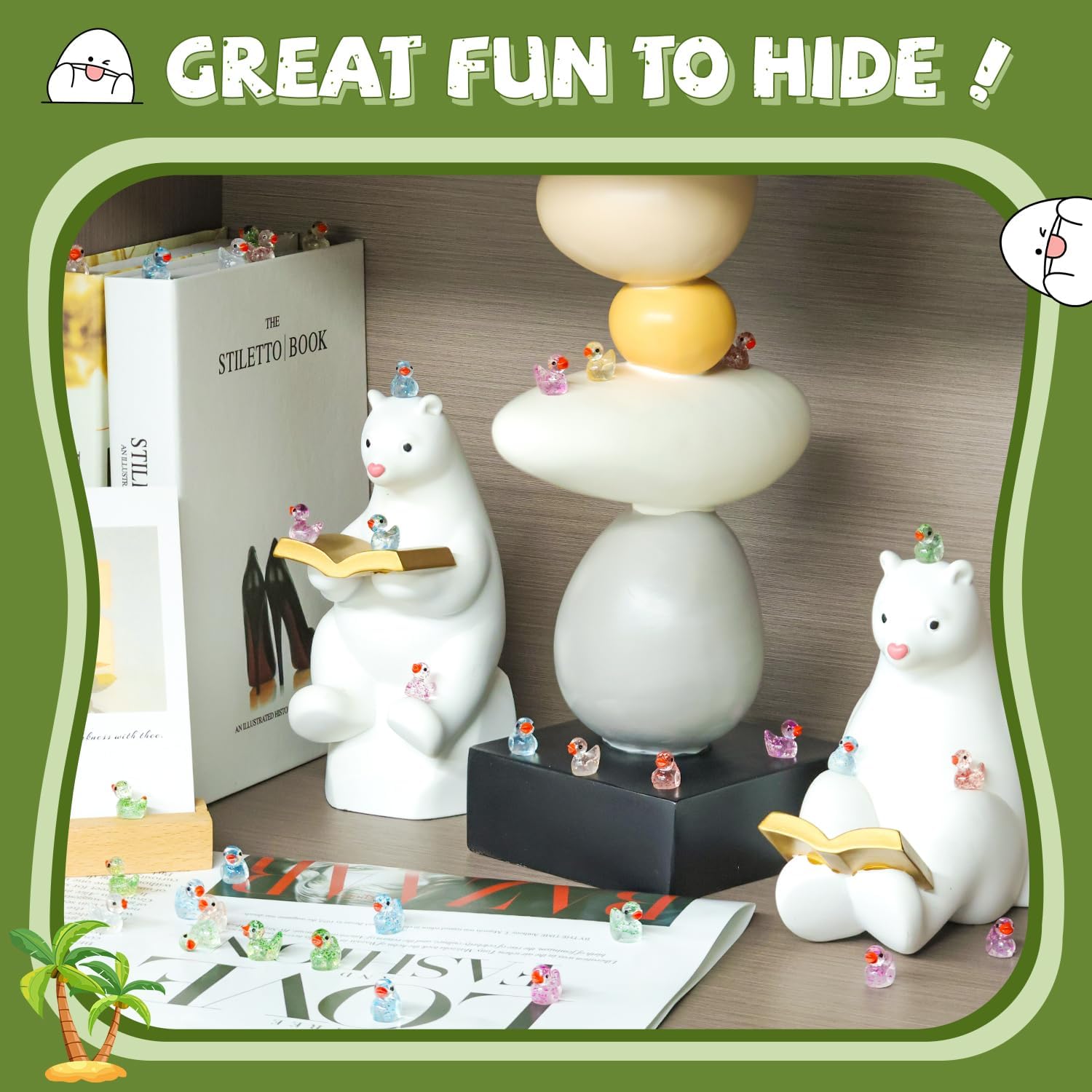 200PCS Mini Resin Animals Cute Colorful Glitter Tiny Ducks, Miniature Figures to Hide, Little Animal Accessories Bulk for Topper Garden Dollhouse Landscape Aquarium Ornaments DIY Crafts & Decor