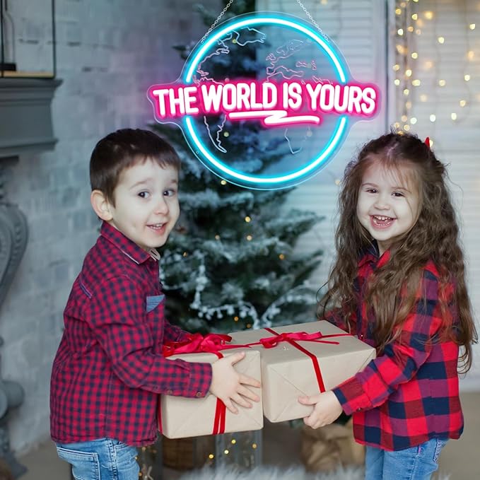 The World Is Yours Neon Sign, Carved Planet The World Is Yours LED Neon Light Lamp for Wall Decor, Light Up Signs for Office Wedding Man Cave Game Room Bedroom Birthday Gift