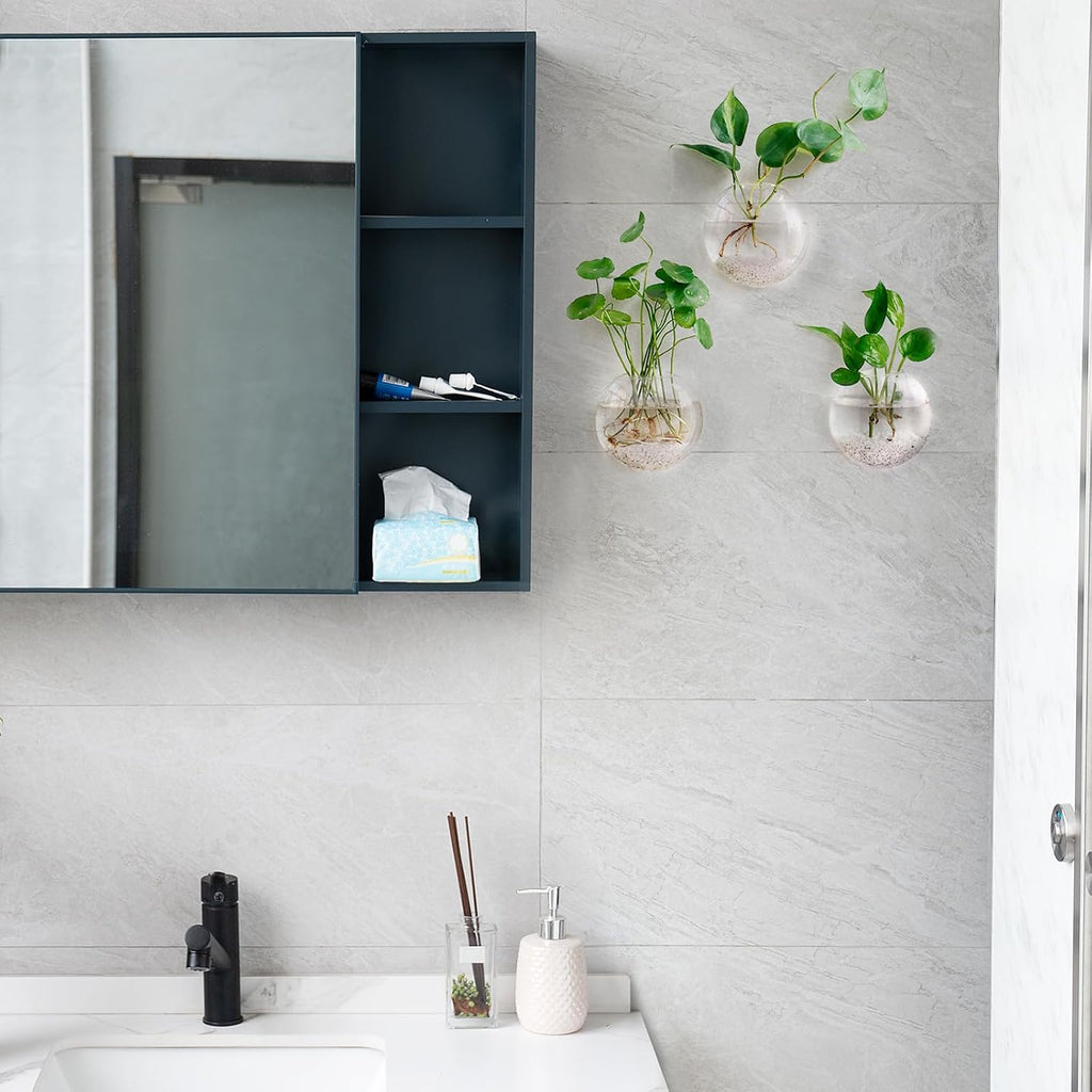 Mkono Wall Hanging Planter Propagation Station Glass Flower Vase for Hydroponics Plants, Bathroom, Home Office Living Room Decor Gift, Oblate Set of 3