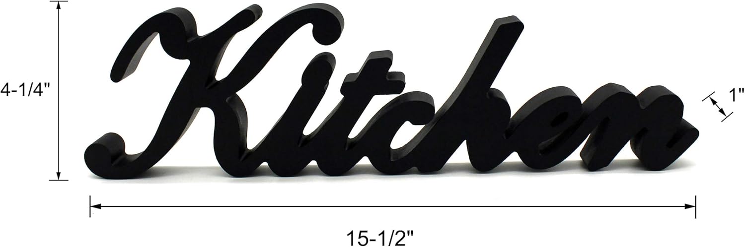 CVHOMEDECO. Rustic Matt Black Wooden Words Sign Free Standing "Kitchen" Desk/Table/Shelf/Door/Home Wall Decoration Art, 15-1/2 x 4-1/4 x 1 Inch
