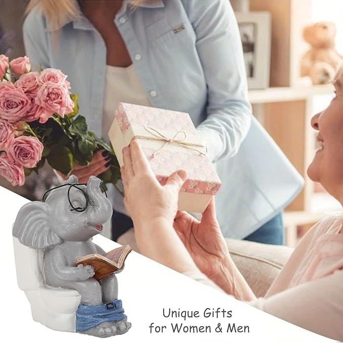 Elephant Statue Solar Outdoor Garden Decor, Funny White Elephant Gifts for Women, Mom, Grandma or Birthdays,Easter Elephant Decor Ornament for Yard Art Balcony Patio Porch Lawn & Home House