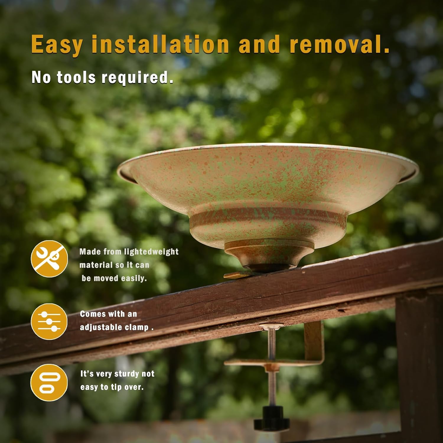 Solar Bird Bath,Deck Bird Bath with Solar Fountain,Metal Bird Bath Bubbler,Deck Mounted Bird Bath,Balcony Bird Bath,Patio Garden Decor