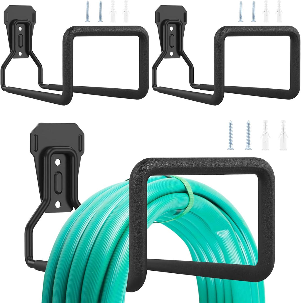 3PCS Metal Garden Hose Hook Heavy Duty Water Hose Hook Wall Mounted Garage Hook Sturdy Storage Bracket Stand Organizer 120lbs for Water Extension Cords Black