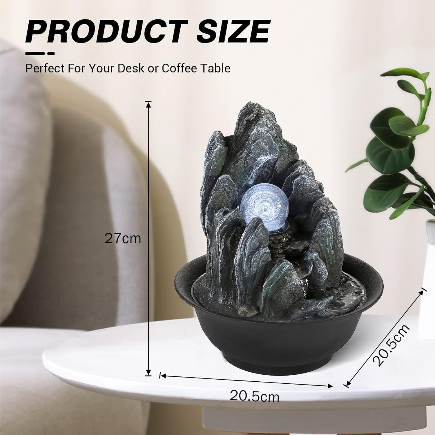 WICHEMI Water Fountains Indoor Waterfall Fountain Tabletop Fountain with LED Rolling Ball Stacked Rocks Indoor Water Feature Zen Meditation for Home and Office Indoor Spaces Decor (Style 19)