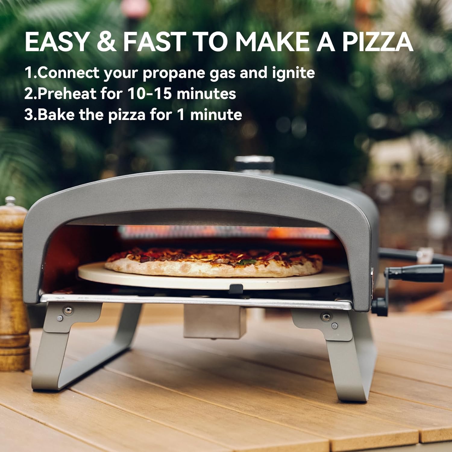 Q Pizza Portable Propane Pizza Oven with Manual Rotating Stone, Tabletop Gas Stove for Outdoor Kitchen, Gas Oven for Making Pizza, Bread, Steak, Pie, PS104