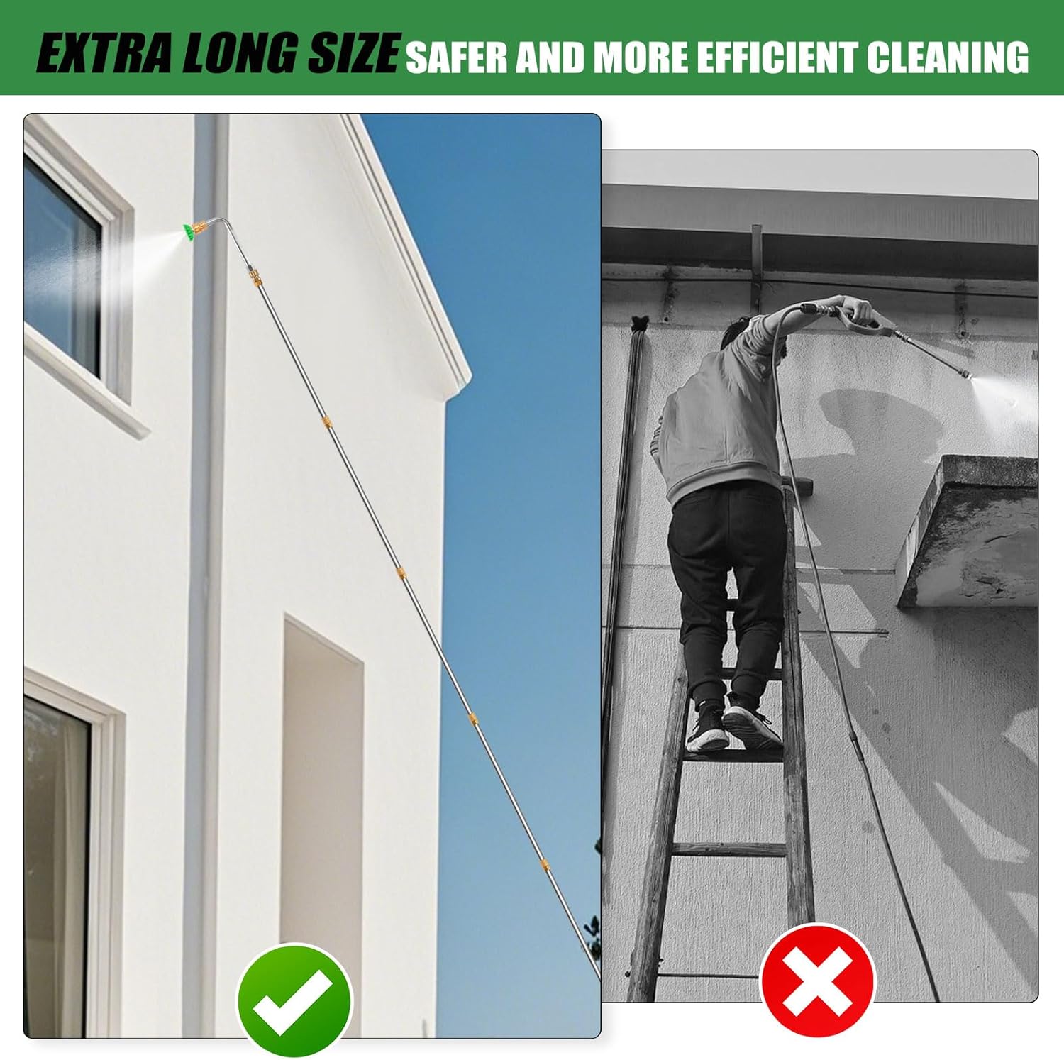 Gutter Cleaning Tools From the Ground, 10 Pack 9 FT Pressure Washer Extension Wand, Power Washer Lance With 6 Pressure Washer Spray Nozzle Tips, 30°, 90°, 120° Gutter Cleaner Curved Rod, 4000 PSI