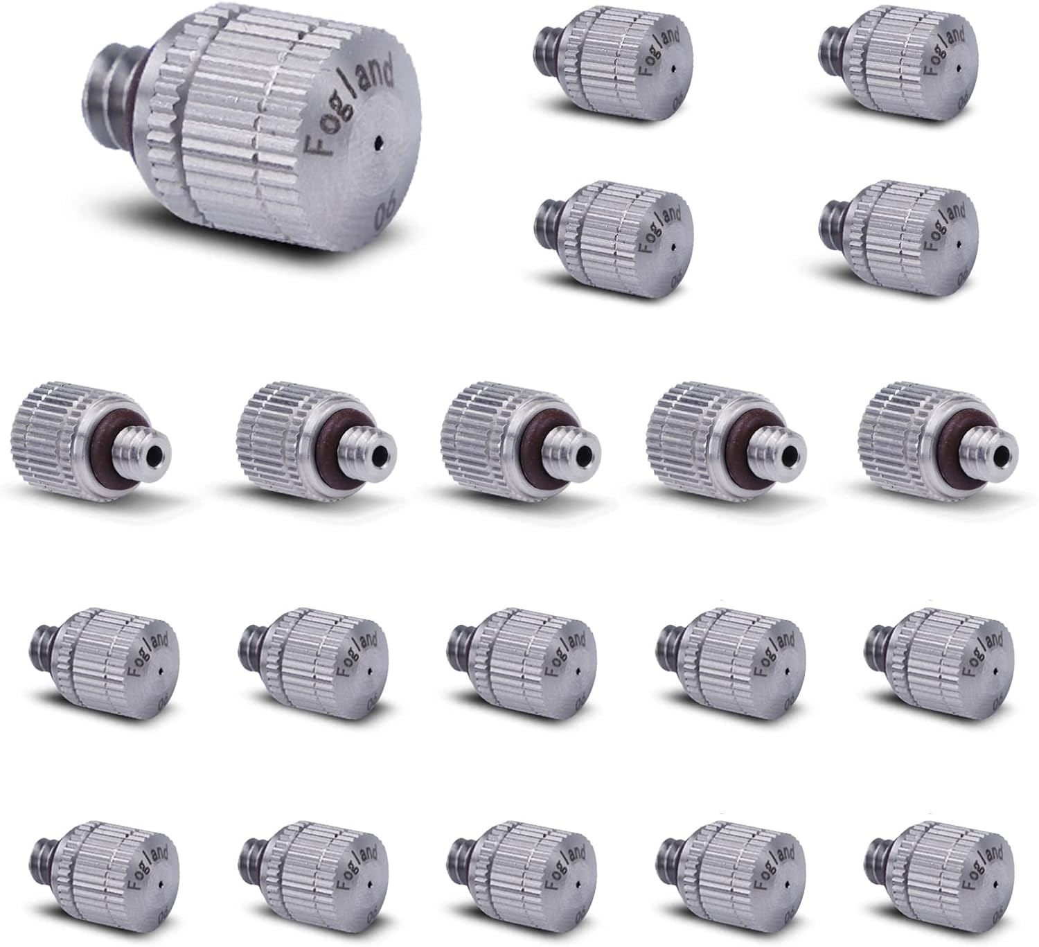 Fogland Misting Nozzles for Cooling System:20pcs Clogging-Prevent Cleanable Stainless Steel Mist Nozzles 0.024" Orifice 10/24 UNC for Patio Garden Trampoline