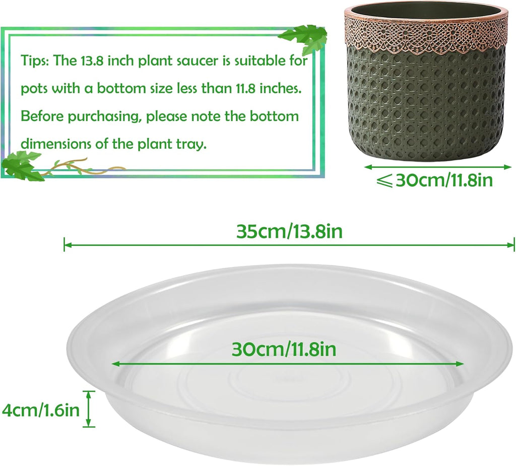 8 Pack 14 Inch Round Plant Saucers for Less 11.8 Inch Pot Indoors Outdoors Plant Trays for Pots Planter Saucer Plastic Plant Drip Tray Planter Water Tray for Potted Plants(Clear, 14"(8pcs))