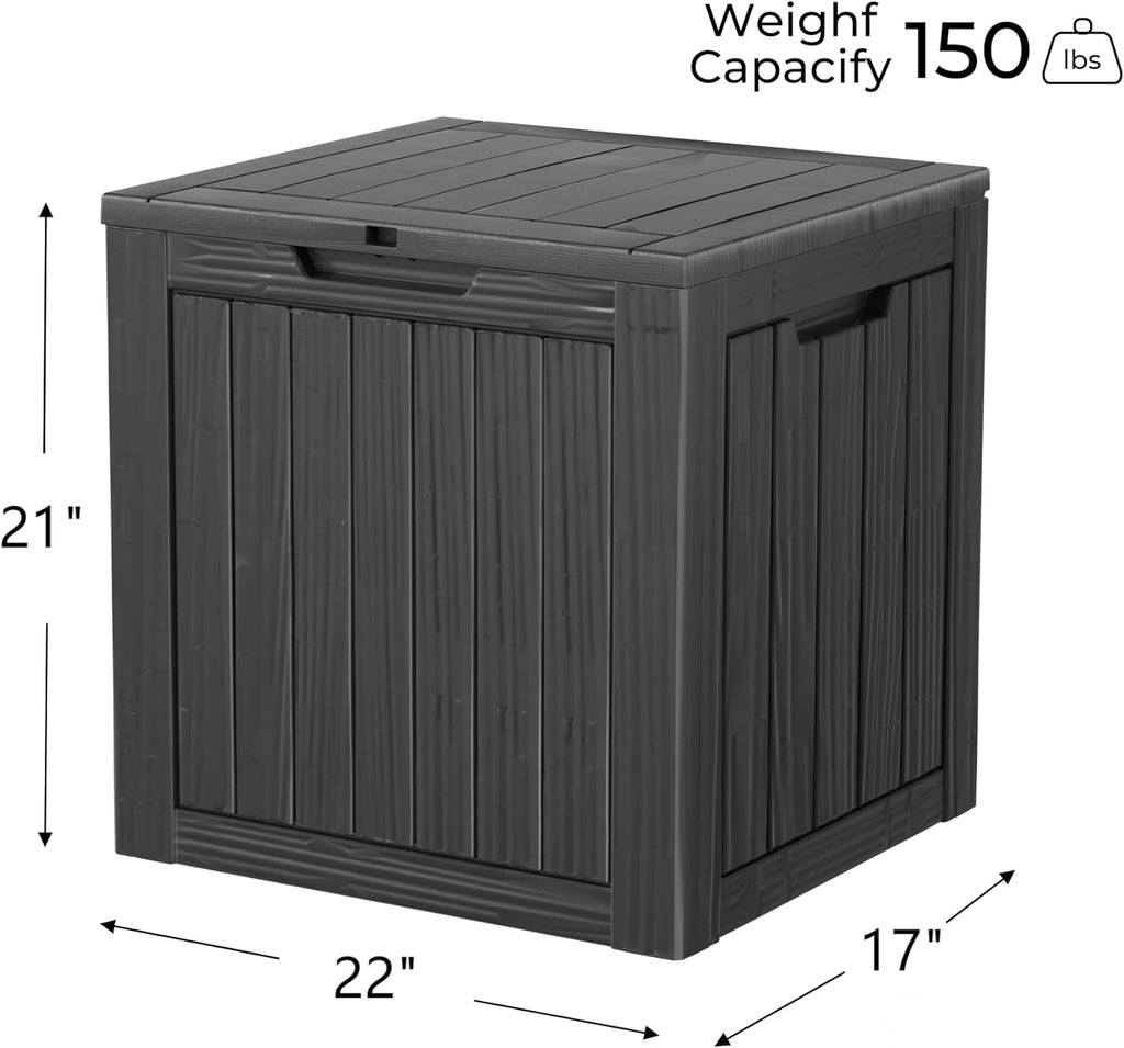 35 Gallon Resin Deck Box, Waterproof Outdoor Storage Bin for Patio, Poolside, and Garden, Lockable & UV-Resistant, Ideal for Small Spaces, Black