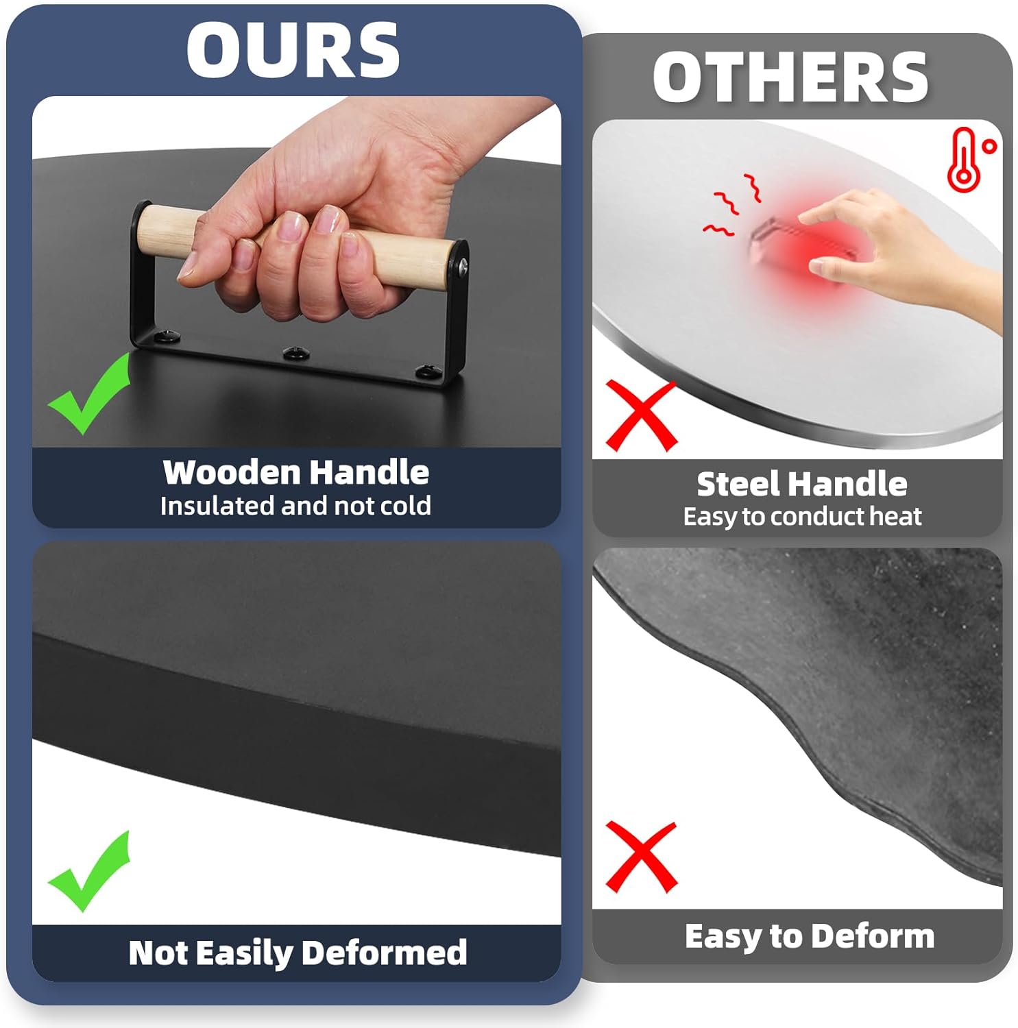 1MORE Fire Pit Lid Round 34" - Metal Firepits Cover with Wooden Handles for Patio Firepits,Rust Resistant 1.5mm Fire Pits Metal Lid, Firepits Accessory, Fire Pits Cover Round, All-season Protective